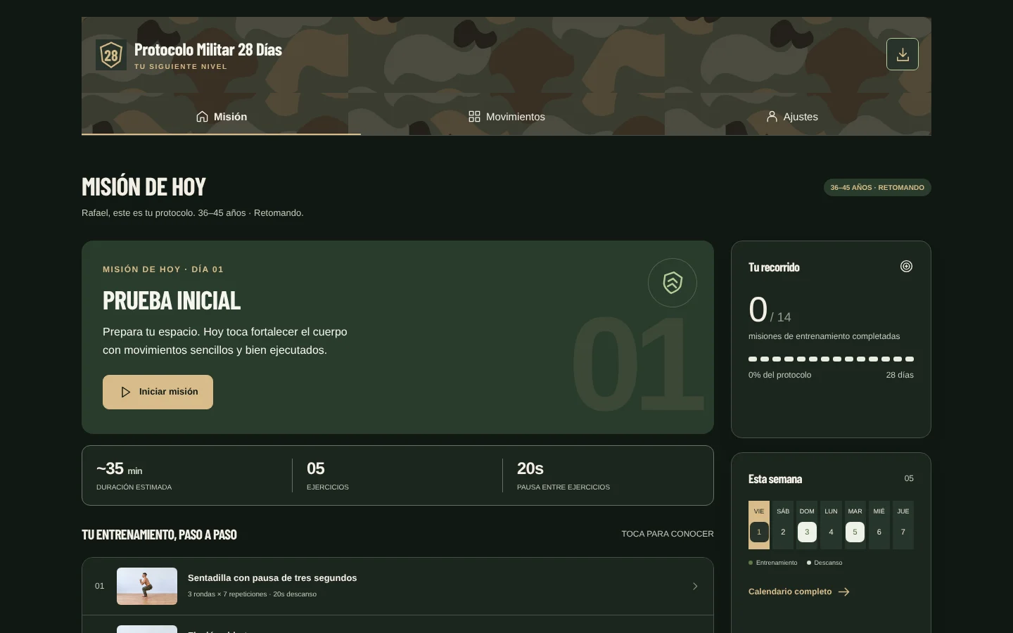 Protocolo Militar 28 Días en la computadora