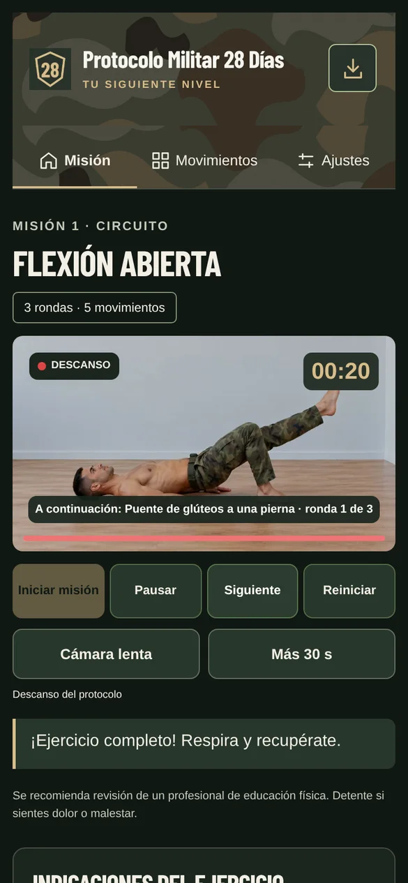 Pantalla real: descanso con el siguiente ejercicio